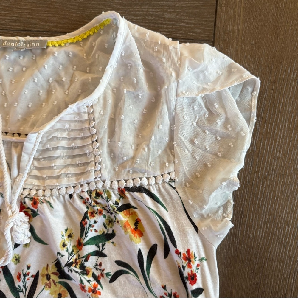 Daniel Rainn short Sleeve Blouse Ivory Floral Women’s Size Large - Picture 4 of 8